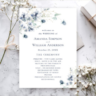 Elegant Dusty Blue Winter Wedding Ceremony Programme