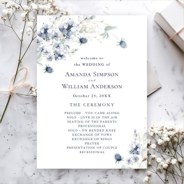 Elegant Dusty Blue Winter Wedding Ceremony Programme (Creator Uploaded)