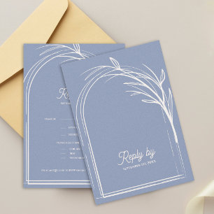 Elegant Dusty Blue With QR Code Wedding Reply By RSVP Card