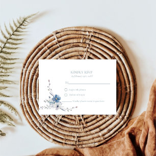 Elegant Dusty BlueFloral Spring Bloom Wedding RSVP Card