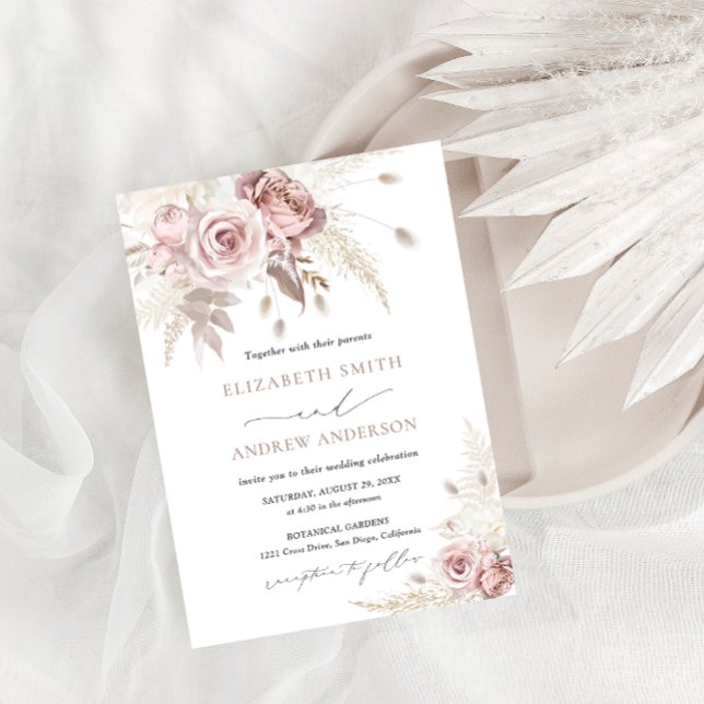 Elegant Dusty Boho and Rose Floral Wedding Invitation (Creator Uploaded)
