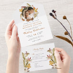 Elegant Dusty Brown Autumn Foliage Fall Wedding All In One Invitation<br><div class="desc">Elegant Dusty Brown Autumn Foliage Fall Wedding All in One Invitation Card. Invite your family,  friends and colleagues to celebrate your special day with this elegant,  stylish and modern wedding Tri-fold invitation card. All the texts are pre-arranged for you to personalise easily and quickly with your own details.</div>