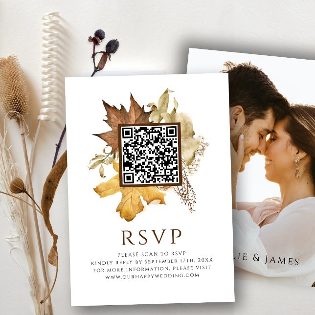 Elegant Dusty Brown Fall Wedding QR Code RSVP Enclosure Card (Creator Uploaded)
