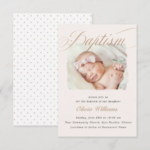 Elegant Dusty Cream Scallops Christening Baptism   Invitation