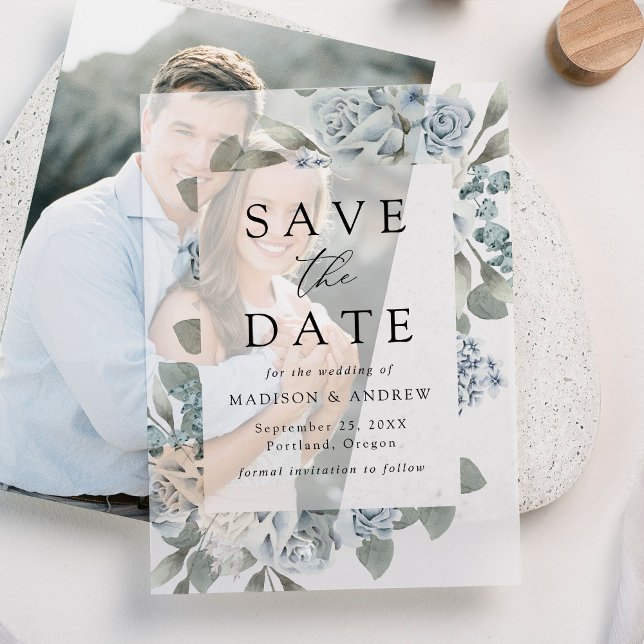 Elegant Dusty Floral Wedding Save the Date Vellum Invitations (Creator Uploaded)