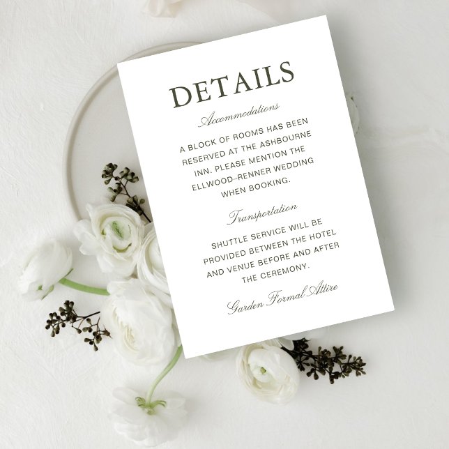 Elegant Dusty Green Classic Wedding Information Enclosure Card (Elegant dusty green enclosure cards share wedding details with timeless elegance and clarity.)
