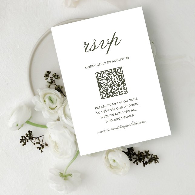 Elegant Dusty Green Classic Wedding QR Code RSVP Card (Elegant dusty green QR code RSVP cards make guest responses simple and beautifully organized.)