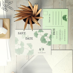 Elegant Dusty Green Ginkgo Floral Save the Date Invitation Postcard