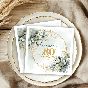 Elegant Dusty Green Gold Eucalyptus 80th Birthday  Napkin