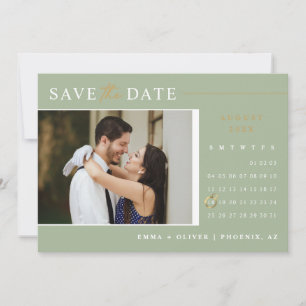 Elegant Dusty Green Gold Save the Date Calendar Invitation