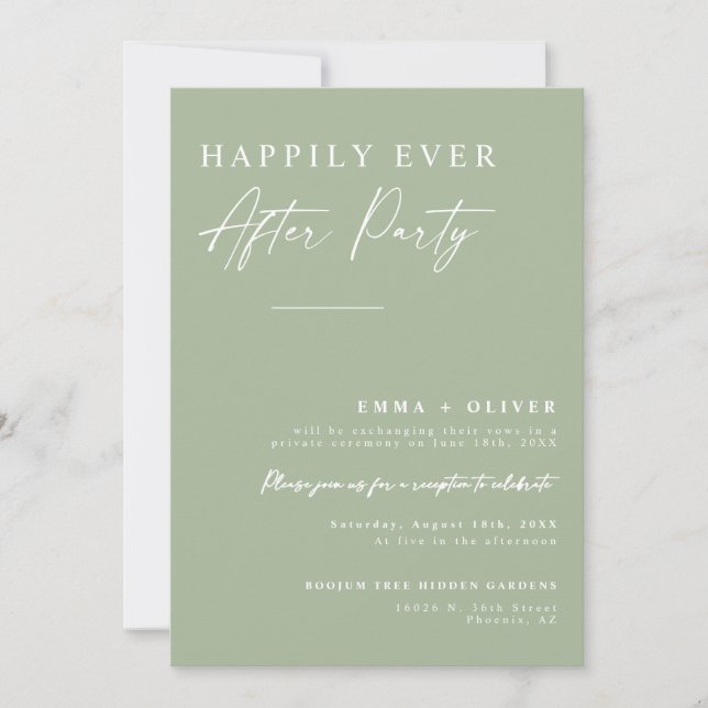 Elegant Dusty Green Happily Ever After QR Code  Invitation (Front)