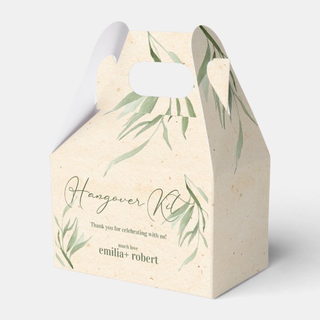 Elegant ,Dusty Green Leaves, Craft Paper Favour Box (Front Side)