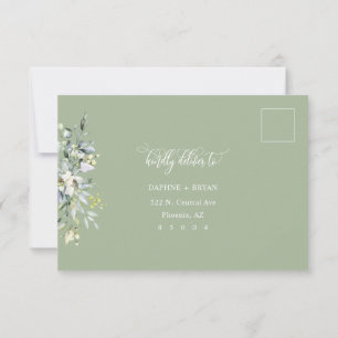 Elegant Dusty Green Leaves Response Address Backer