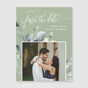 Elegant Dusty Green Leaves Save the Date Magnet