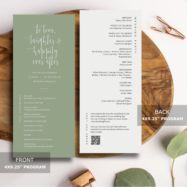 Elegant Dusty Green Minimal QR Code Wedding Flat Programme (Creator Uploaded)