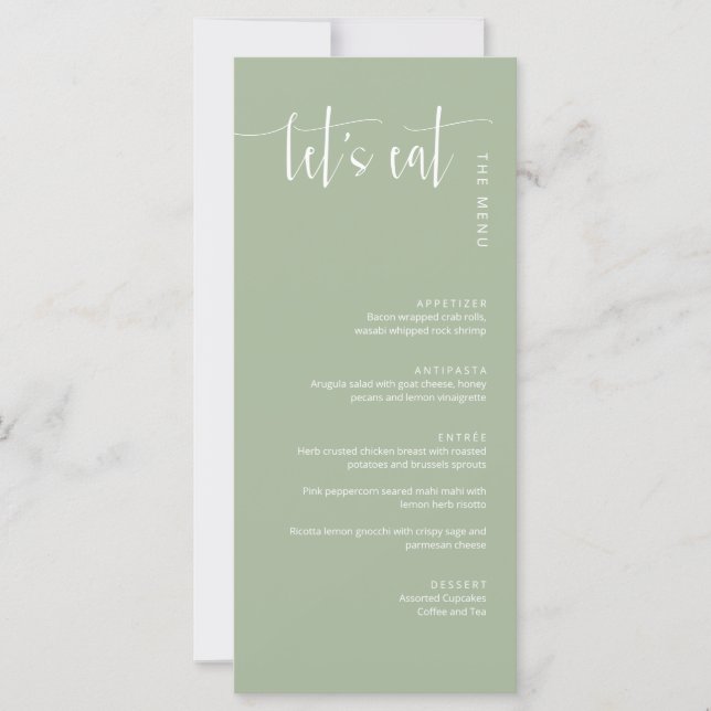 Elegant Dusty Green Modern Let's Eat Dinner Menu (Front)