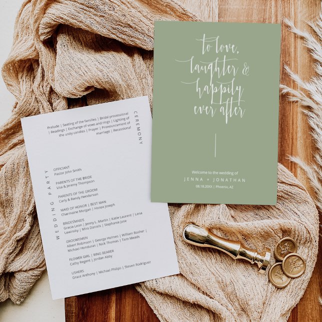 Elegant Dusty Green Modern Minimal Script Wedding Programme (Creator Uploaded)