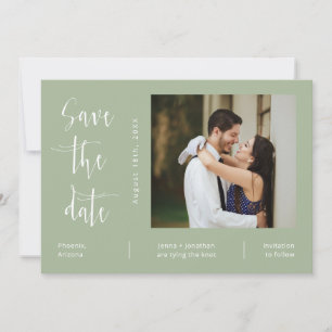 Elegant Dusty Green QR Code Photo Save the Date Invitation
