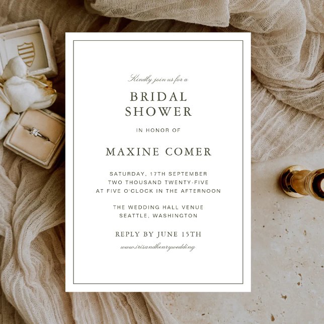 Elegant Dusty Green Script Classic Bridal Shower Invitation (Elegant dusty green script bridal shower invitation creates a timeless and heartfelt celebration.)