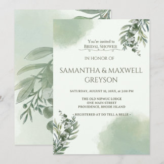 Elegant Dusty Green Script Classic Bridal Shower  Invitation