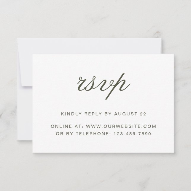 Elegant Dusty Green Script Classic Wedding RSVP Card (Front)