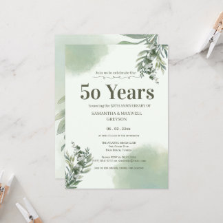 Elegant Dusty Green Script Wedding Anniversary  Invitation