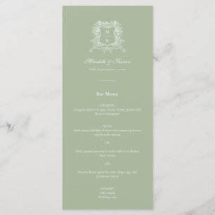 Elegant Dusty Green Vintage Crest Thank You Boho Menu