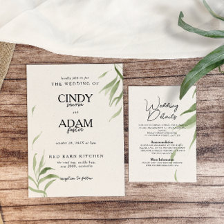 Elegant Dusty Greenery Foliage Wedding Invitation