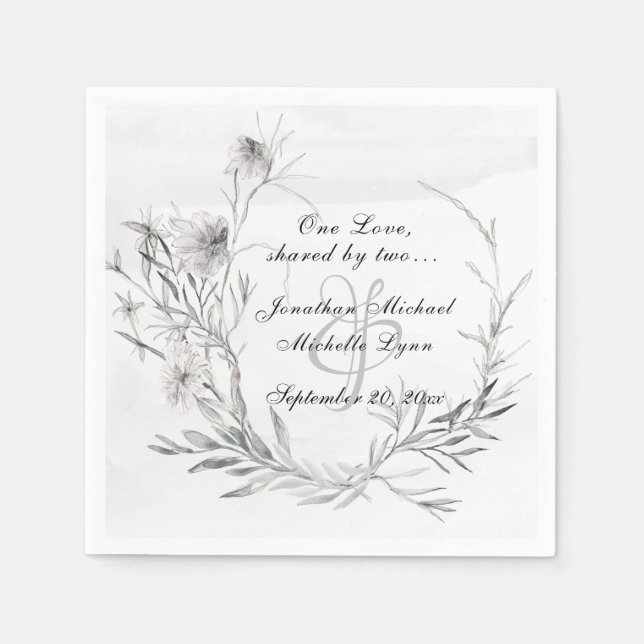 Elegant Dusty Grey Floral Watercolor Wedding Napkin (Front)