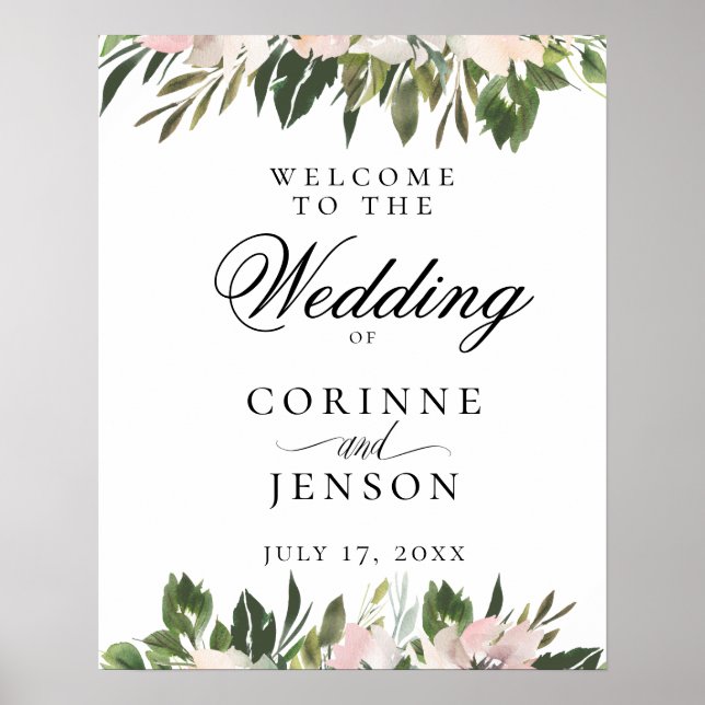 Elegant Dusty Mauve Botanical Wedding Welcome Poster (Front)
