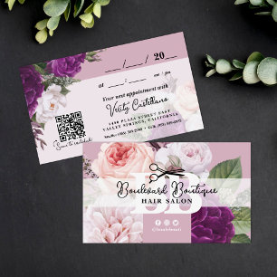 Elegant Dusty Mauve Floral Hair Appointment QR Business Card