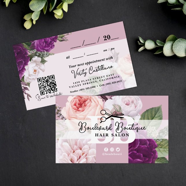 Elegant Dusty Mauve Floral Hair Appointment QR Business Card (Creator Uploaded)