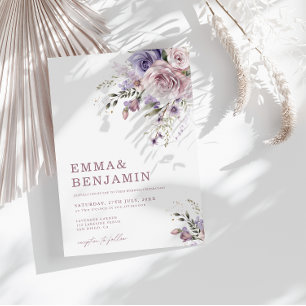Elegant Dusty Mauve & Lavender Wedding Floral Invitation