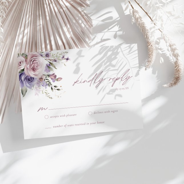 Elegant Dusty Mauve & Lavender Wedding RSVP Invitation (Creator Uploaded)