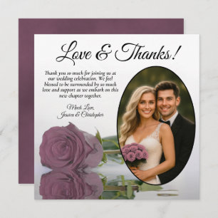 Elegant Dusty Mauve Pink Rose Oval Photo Wedding Thank You Card
