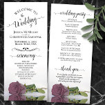 Elegant Dusty Mauve Pink Rose Romantic Wedding Programme<br><div class="desc">This beautiful wedding program features an elegant design with a single long stemmed dusty rose or mauve pink coloured rose lying on its side reflecting in water. The titles are written in fancy script calligraphy, and there is space for your ceremony and wedding party details, as well as a short...</div>