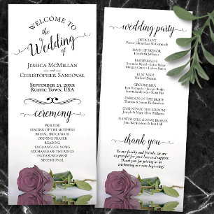 Elegant Dusty Mauve Pink Rose Romantic Wedding Programme