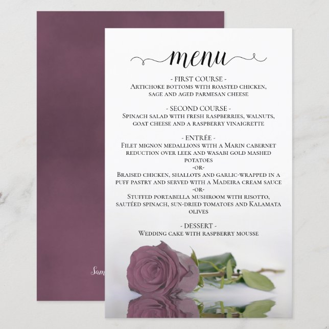Elegant Dusty Mauve Rose Budget Wedding Menu (Front/Back)
