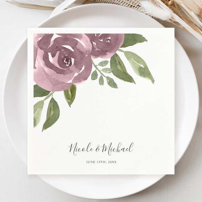 Elegant Dusty Mauve Watercolor Floral Wedding Napkin (Creator Uploaded)