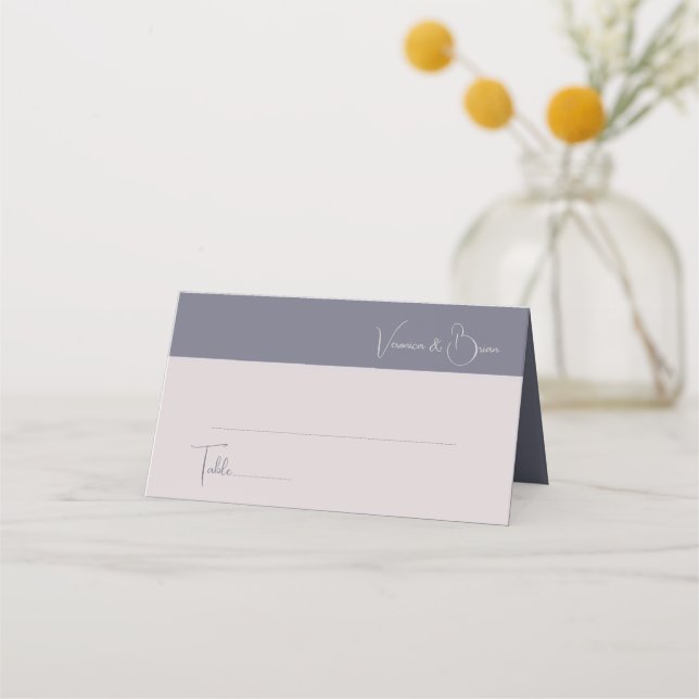 Elegant Dusty Navy Blue wedding Floral Place Card (Front)