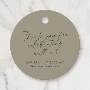 Elegant Dusty Olive Trendy Script Custom Thank You Favour Tags