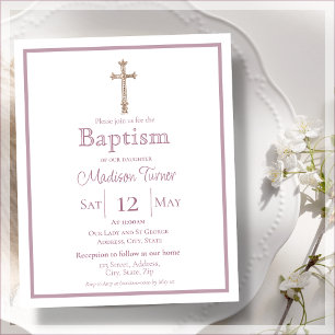 Elegant Dusty Pink   Baptism Invitation