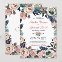 Elegant Dusty Pink Blue Floral Wreath Wedding