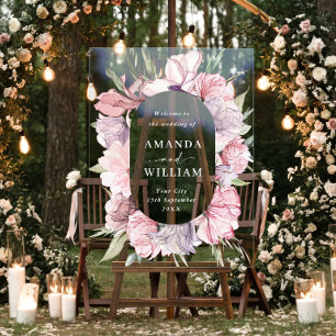 Elegant Dusty Pink Boho Flowers WEDDING Welcome Acrylic Sign