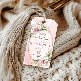 Elegant Dusty Pink Boho Quinceañera Floral Gift Ta Tags