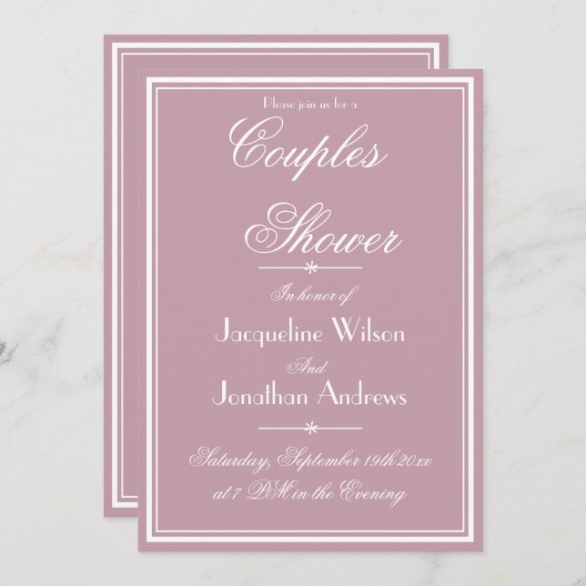 Elegant Dusty Pink Chic Script RSVP Couples Shower Invitation (Front/Back)