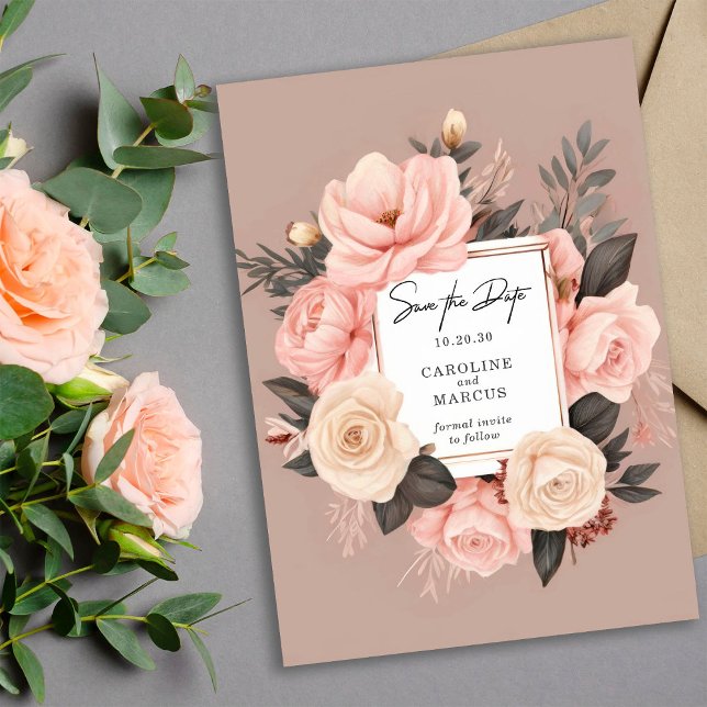 Elegant Dusty Pink Cream Grey Floral Wedding  Save The Date (Creator Uploaded)