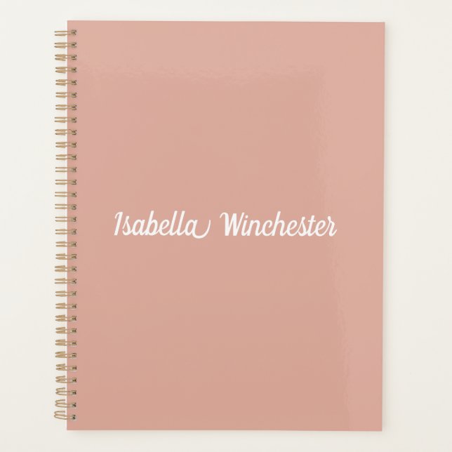 Elegant dusty pink custom name text year monogram planner (Front)