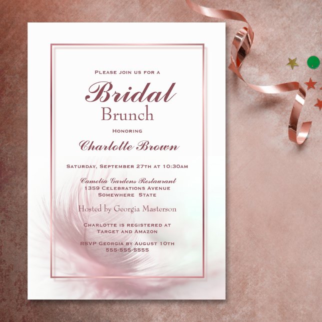 Elegant Dusty Pink Feather Bridal Brunch Invitation (Creator Uploaded)