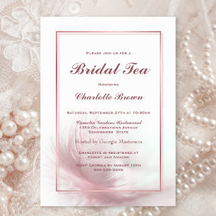 Elegant Dusty Pink Feather Bridal Tea Invitation